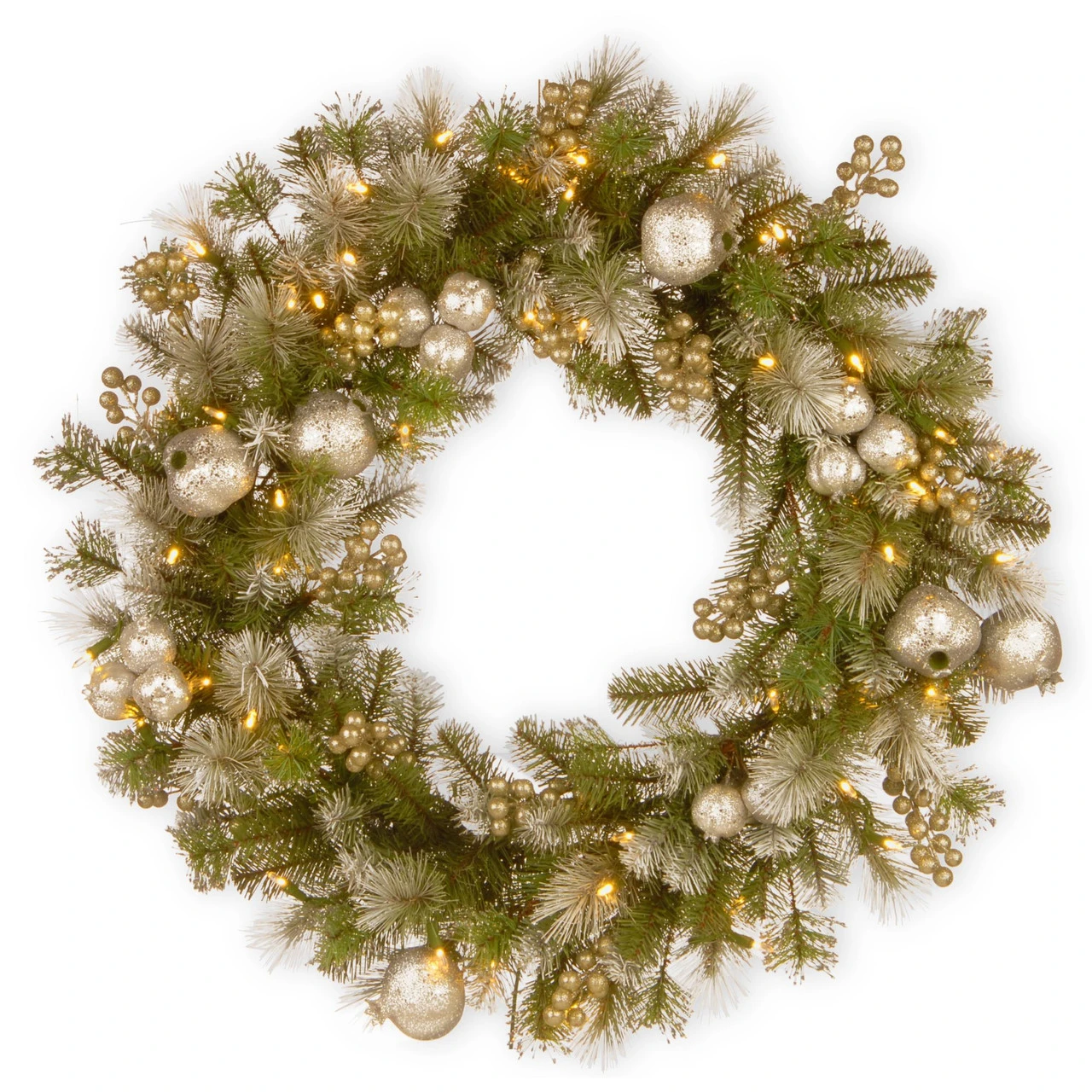 Pre-Lit Pomegranate Pine Artificial Christmas Wreath - 30-Inch, Warm White LED Lights 3 Pre-Lit Pomegranate Pine Artificial Christmas Wreath - 30-Inch, Warm White LED Lights