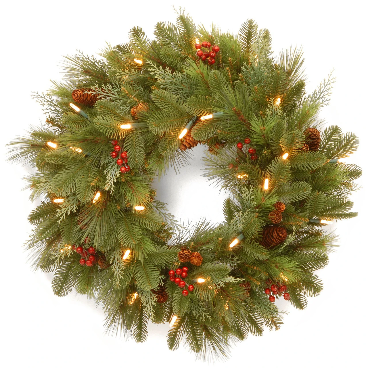Pre-Lit Noelle Artificial Christmas Wreath - 24-Inch, Soft White LED Battery Operated Lights 3 Pre-Lit Noelle Artificial Christmas Wreath - 24-Inch, Soft White LED Battery Operated Lights