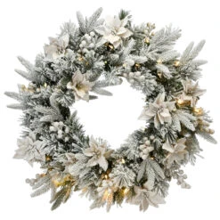 Pre-Lit Frosted Colonial Fir Artificial Christmas Wreath, 24-Inch, Warm White LED Lights