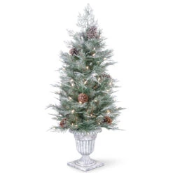 4' Pre-lit Potted Frosted Spruce Entrance Artificial Christmas Tree – Clear Lights