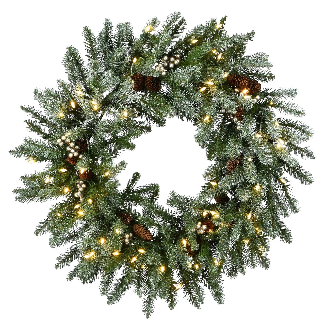 Pre-Lit Snowy Morgan Spruce Artificial Christmas Wreath, 30-Inch, Warm White LED Lights 3 Pre-Lit Snowy Morgan Spruce Artificial Christmas Wreath, 30-Inch, Warm White LED Lights