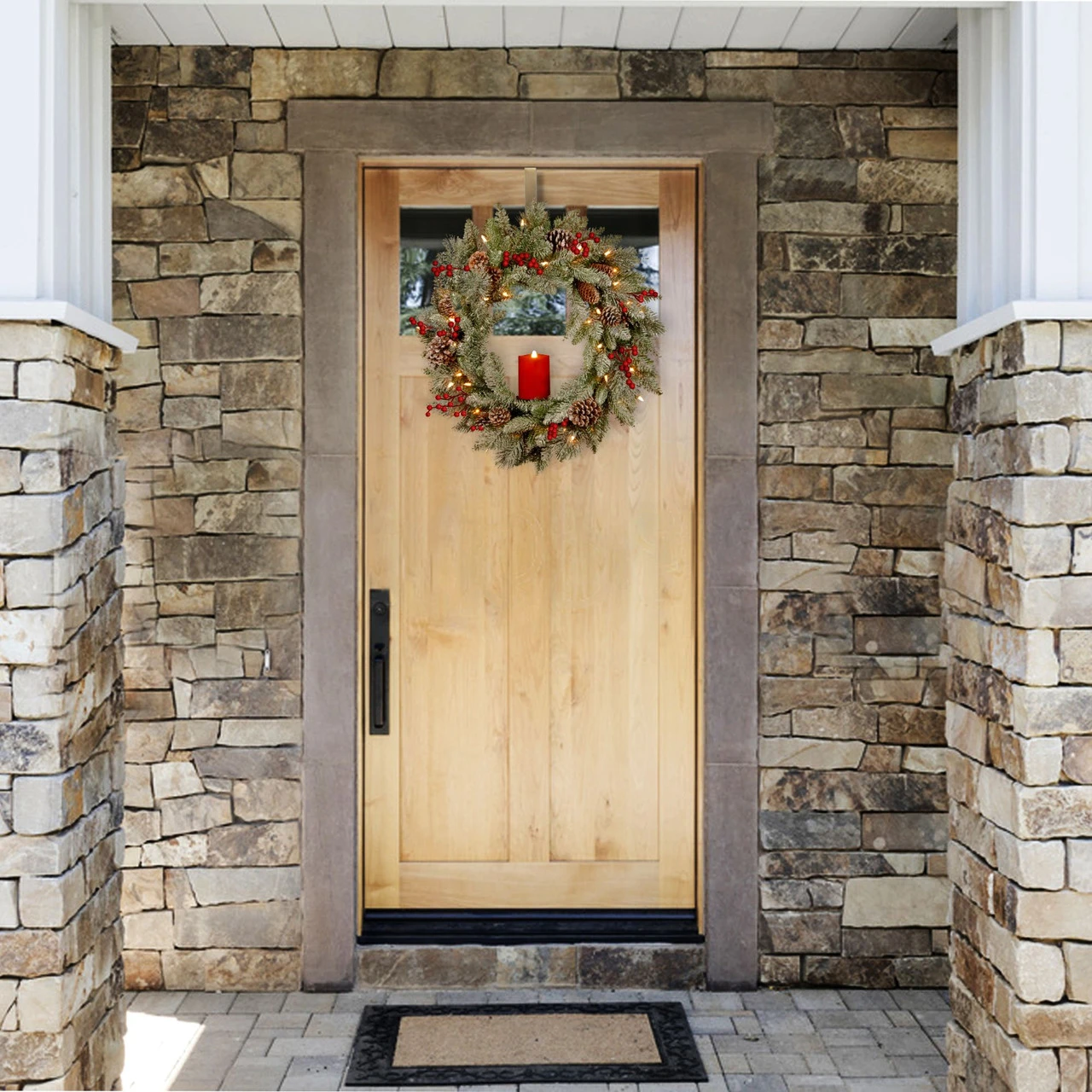 24" Pre-Lit Snowy Bristle Berry Artificial Christmas Wreath - Warm White LED Lights/BO 4 24" Pre-Lit Snowy Bristle Berry Artificial Christmas Wreath - Warm White LED Lights/BO - Image 2