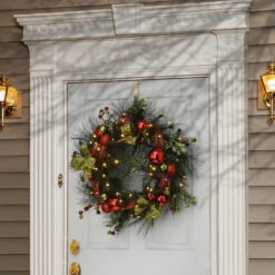 30" Pre-Lit LED Ornament Battery Operated Artificial Christmas Wreath - White Lights 7 30" Pre-Lit LED Ornament Battery Operated Artificial Christmas Wreath - White Lights -Christmas Decoration Store dnat rac js1901x30 3 44594.1667531750