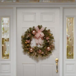 Pre-Lit Decorated Pine Artificial Christmas Wreath/BO - 24-Inch, Warm White LED Lights 9 Pre-Lit Decorated Pine Artificial Christmas Wreath/BO - 24-Inch, Warm White LED Lights -Christmas Decoration Store dnat rac sk1662 1 4 99242.1667534937