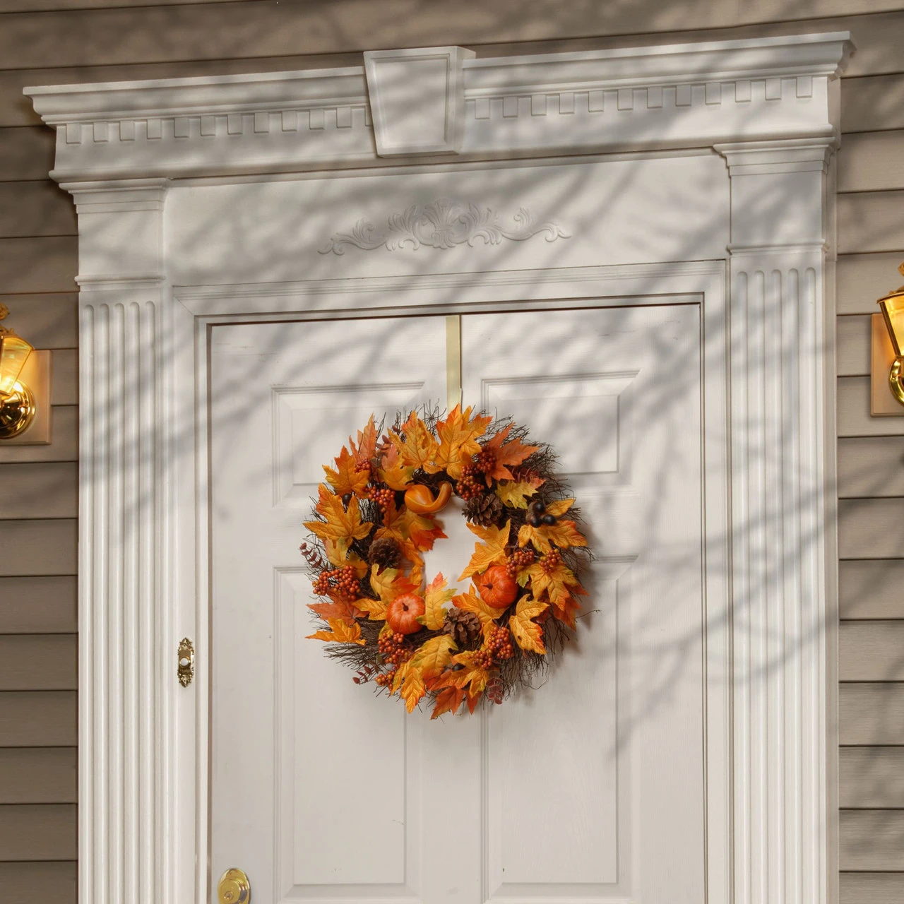 Maple Leaves And Pumpkins Halloween Wreath, Orange And Yellow 24-Inch 4 Maple Leaves And Pumpkins Halloween Wreath, Orange And Yellow 24-Inch - Image 2