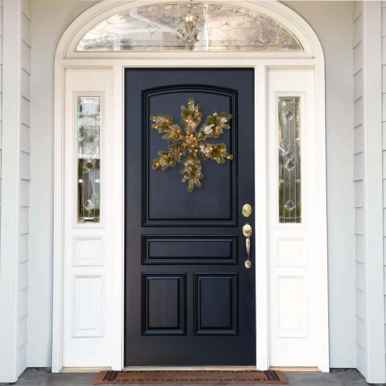 35" Snow Capped Mountain Pine Snowflake Battery Operated LED Lights Wreath 4 35" Snow Capped Mountain Pine Snowflake Battery Operated LED Lights Wreath - Image 2