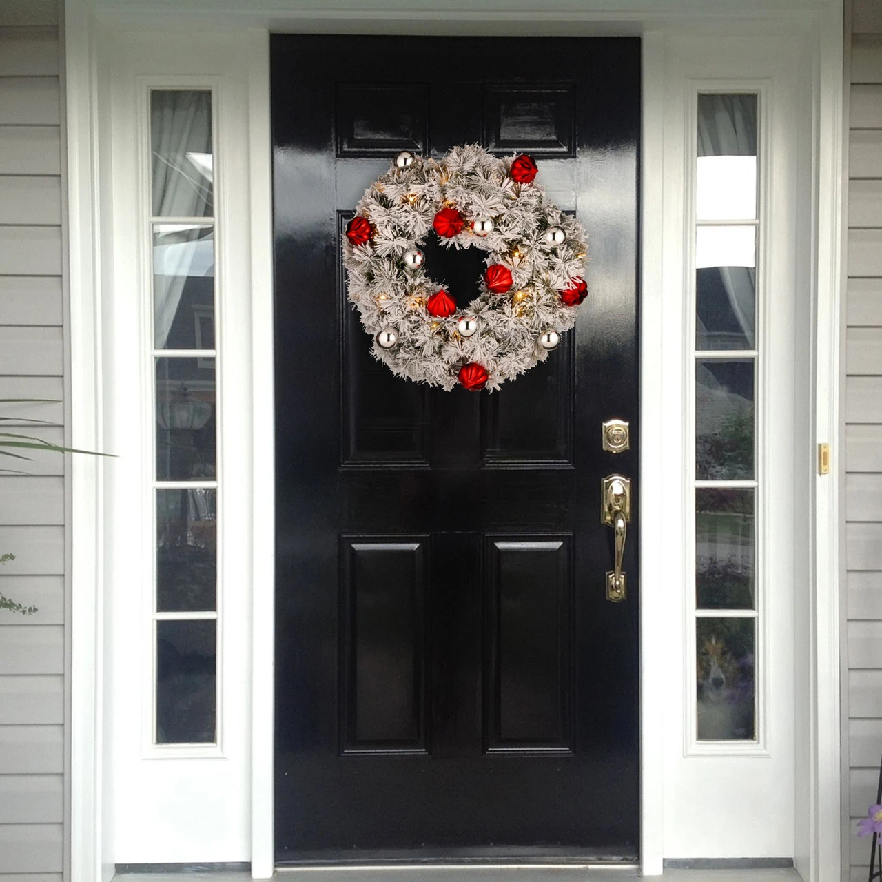 24” Pre-Lit Snowy Bristle Pine Wreath With Battery Operated Warm White LED Lights With Timer 4 24” Pre-Lit Snowy Bristle Pine Wreath With Battery Operated Warm White LED Lights With Timer - Image 2