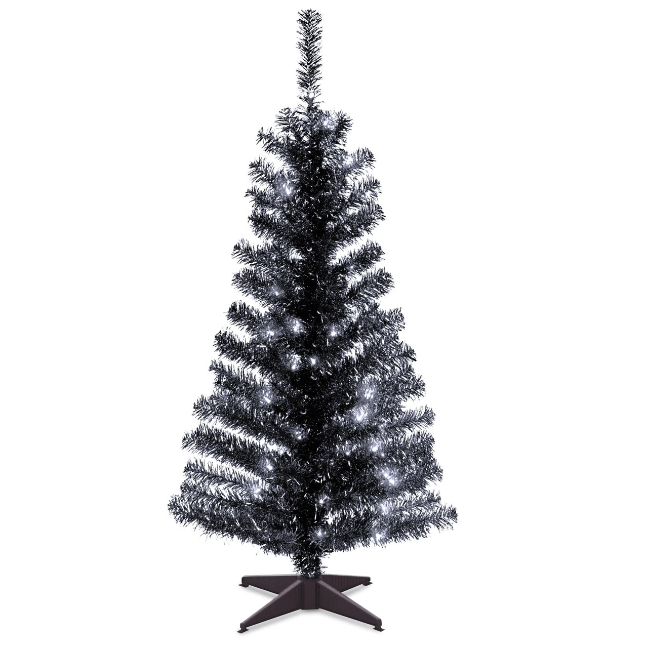 4' Pre-Lit Medium Black Tinsel Artificial Christmas Tree - Clear Lights 3 4' Pre-Lit Medium Black Tinsel Artificial Christmas Tree - Clear Lights