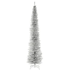 9' Silver Pencil Tinsel Artificial Christmas Tree - Unlit Lights