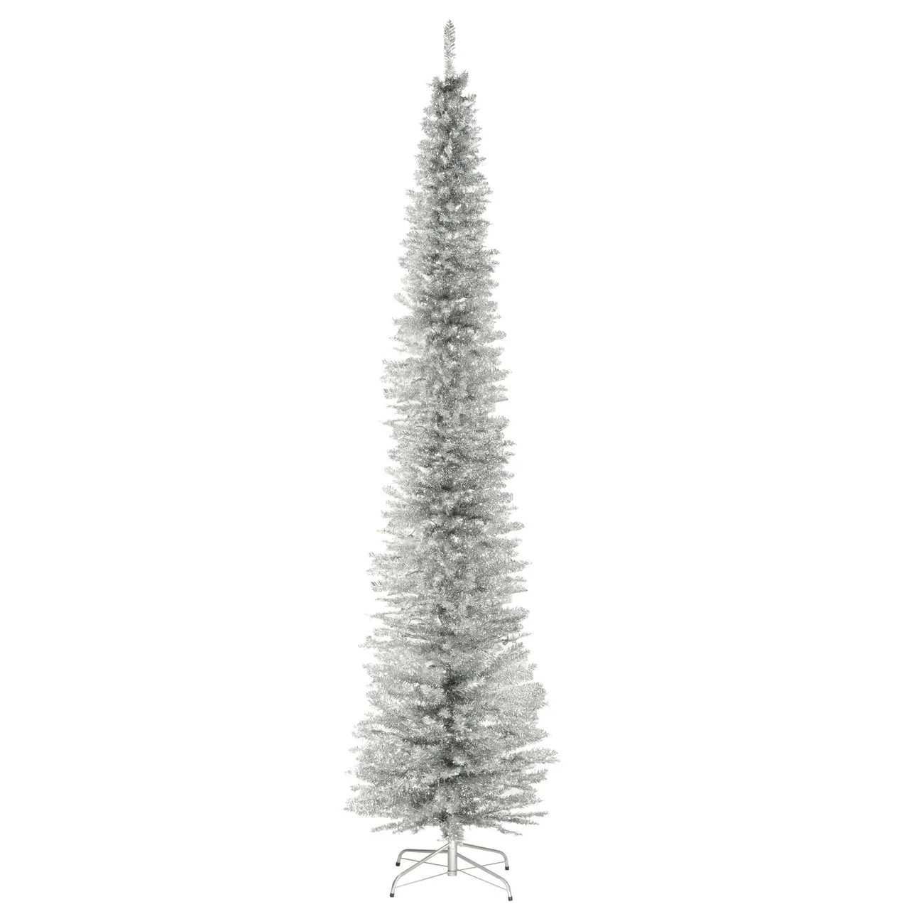 9' Silver Pencil Tinsel Artificial Christmas Tree - Unlit Lights 3 9' Silver Pencil Tinsel Artificial Christmas Tree - Unlit Lights