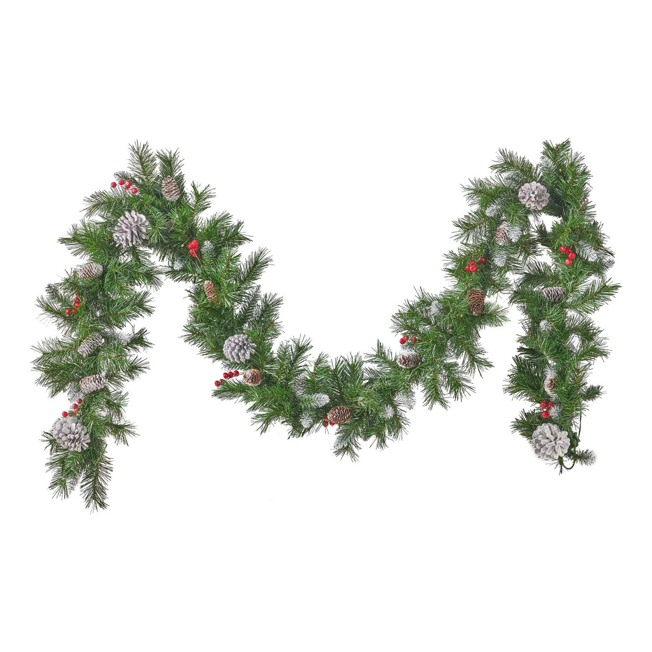 9' Mixed Spruce Pre-Lit Clear LED Artificial Christmas Garland With Frosted Branches And Red Berries 3 9' Mixed Spruce Pre-Lit Clear LED Artificial Christmas Garland With Frosted Branches And Red Berries