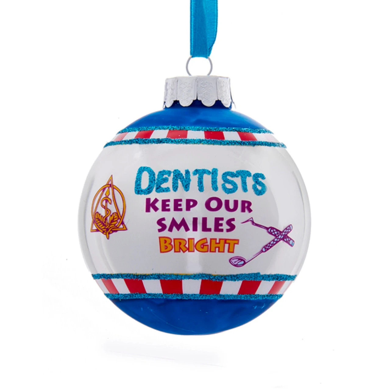 White And Blue Glittered Dentists Keep Our Smiles Bright Christmas Ball Ornament 3" (75mm) 3 White And Blue Glittered Dentists Keep Our Smiles Bright Christmas Ball Ornament 3" (75mm)