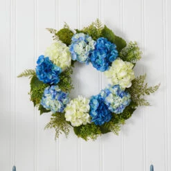 Blue And White Decorative Spring Floral Wreath, 24-Inch -Christmas Decoration Store dnnl204223 3 54954.1681814515
