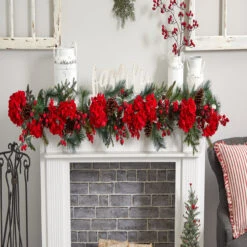 6' X 11" Red Hydrangea Artificial Christmas Garland, Unlit 8 6' X 11" Red Hydrangea Artificial Christmas Garland, Unlit -Christmas Decoration Store dnnl204663 3 31523.1681814307