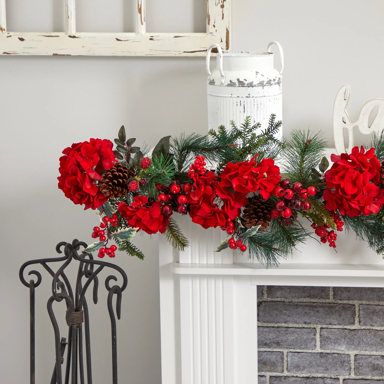6' X 11" Red Hydrangea Artificial Christmas Garland, Unlit 6 6' X 11" Red Hydrangea Artificial Christmas Garland, Unlit - Image 4