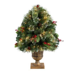 3' Pre-Lit Frosted Pine Artificial Outdoor Christmas Tree, Warm Clear LED Lights