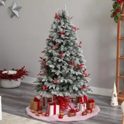 6’ Pre-Lit Flocked Artificial Christmas Tree, Warm Clear LED Lights 12 6’ Pre-Lit Flocked Artificial Christmas Tree, Warm Clear LED Lights -Christmas Decoration Store dnnl20t3033 3 35531.1680542290