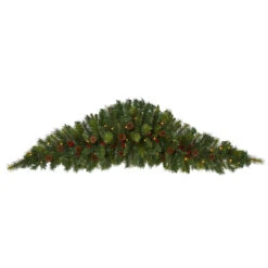 6' Pre-Lit Berries And Pine Cones Artificial Christmas Swag, LED Lights