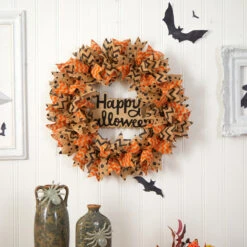 Burlap Ribbon "Happy Halloween" Artificial Wreath, 30-Inch -Christmas Decoration Store dnnl20w1194 2 18752.1679955046