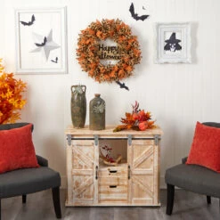 Burlap Ribbon "Happy Halloween" Artificial Wreath, 30-Inch -Christmas Decoration Store dnnl20w1194 3 66116.1679955047