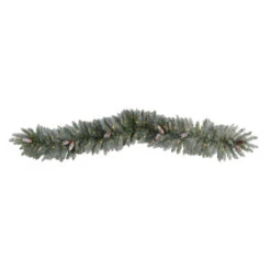 6' X 12" Pre-Lit Artificial Frosted Christmas Garland With Pinecones, Clear LED Light