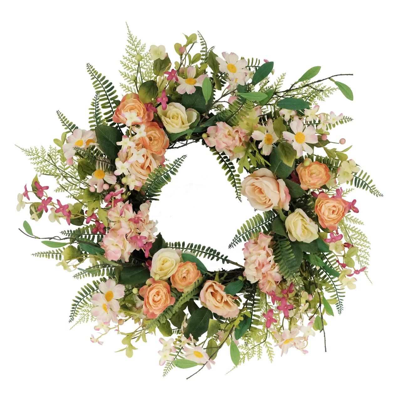 24" Vibrant Puleo International Artificial Rose And Hydrangea Floral Spring Wreath 3 24" Vibrant Puleo International Artificial Rose And Hydrangea Floral Spring Wreath