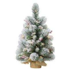 2' Pre-Lit Table Top Artificial Christmas Tree In Tan Sac, Warm White Lights