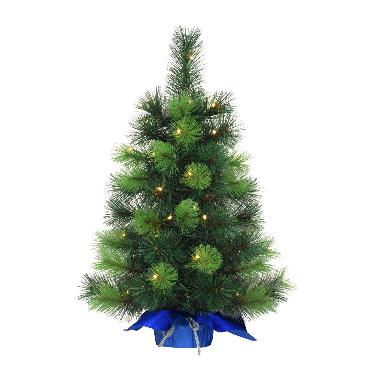 2' Pre-LitTable Top Artificial Christmas Tree In Blue Sac, Warm White Lights 3 2' Pre-LitTable Top Artificial Christmas Tree In Blue Sac, Warm White Lights