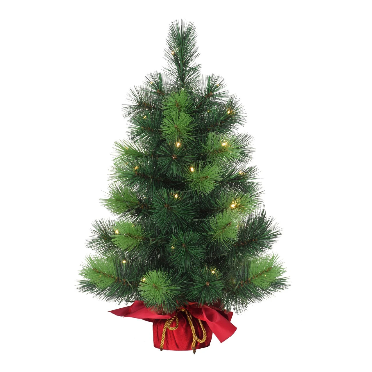 2' Pre-Lit Table Top Artificial Christmas Tree In Red Sac, Warm White Lights 3 2' Pre-Lit Table Top Artificial Christmas Tree In Red Sac, Warm White Lights