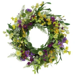Yellow And Purple Daisy Faux Twig Spring Mixed Floral Wreath - 24-Inch, Unlit
