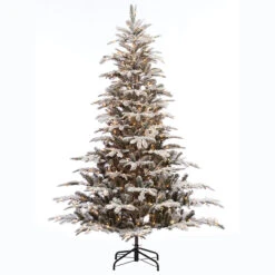6.5' Pre-Lit Full Flocked Aspen Fir Artificial Christmas Tree, Clear Lights