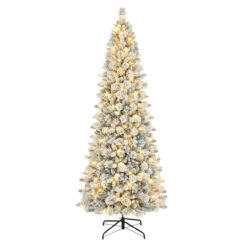 9' Pre-Lit Flocked Alberta Spruce Artificial Christmas Tree, Warm White LED Lights