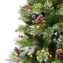7.5' Pre-Lit LED Frosted Berry Spruce Artificial Christmas Tree, Warm White Lights -Christmas Decoration Store dpul bsf 75qf5lw5 3 08372.1688457900