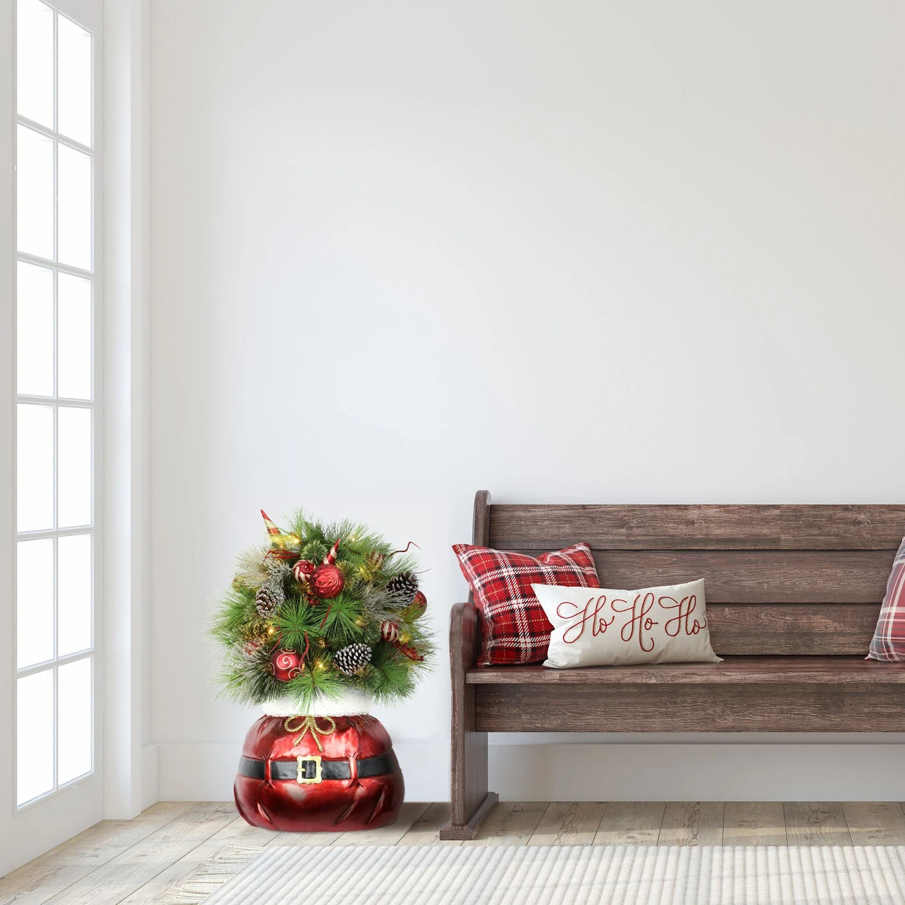 3' Pre-Lit Decorated Artificial Christmas Bush In Santa Sac Base, Warm White Lights 4 3' Pre-Lit Decorated Artificial Christmas Bush In Santa Sac Base, Warm White Lights - Image 2