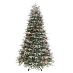 7.5' Pre-Lit Flocked Halifax Fir Artificial Christmas Tree, Clear Lights