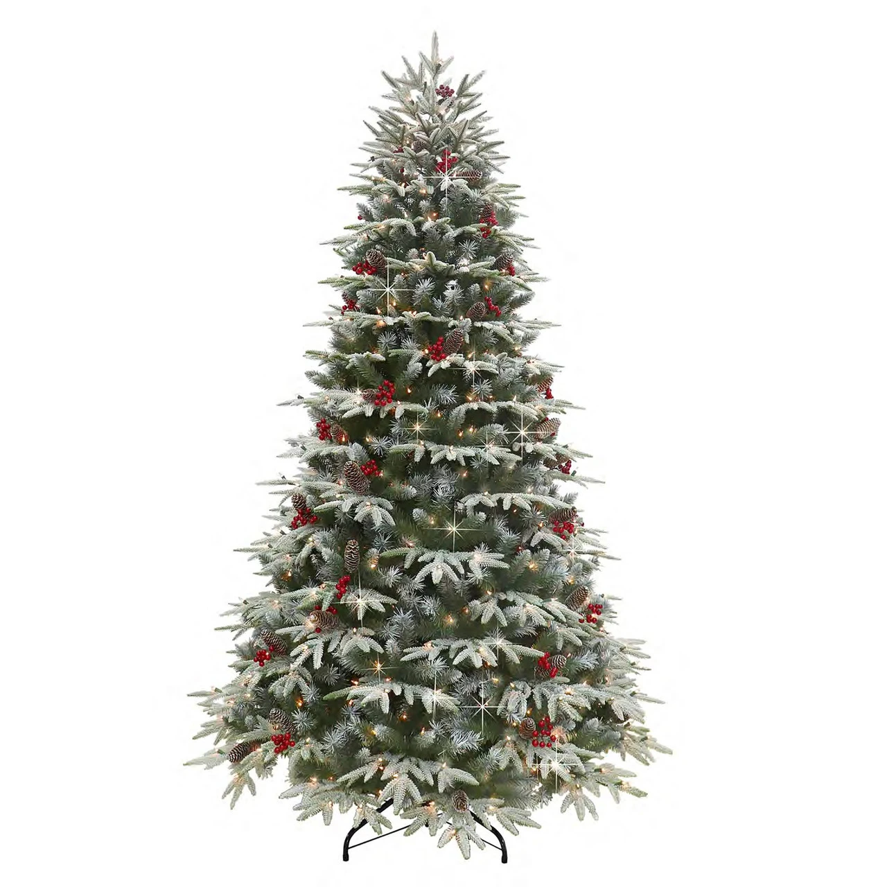 7.5' Pre-Lit Flocked Halifax Fir Artificial Christmas Tree, Clear Lights 3 7.5' Pre-Lit Flocked Halifax Fir Artificial Christmas Tree, Clear Lights