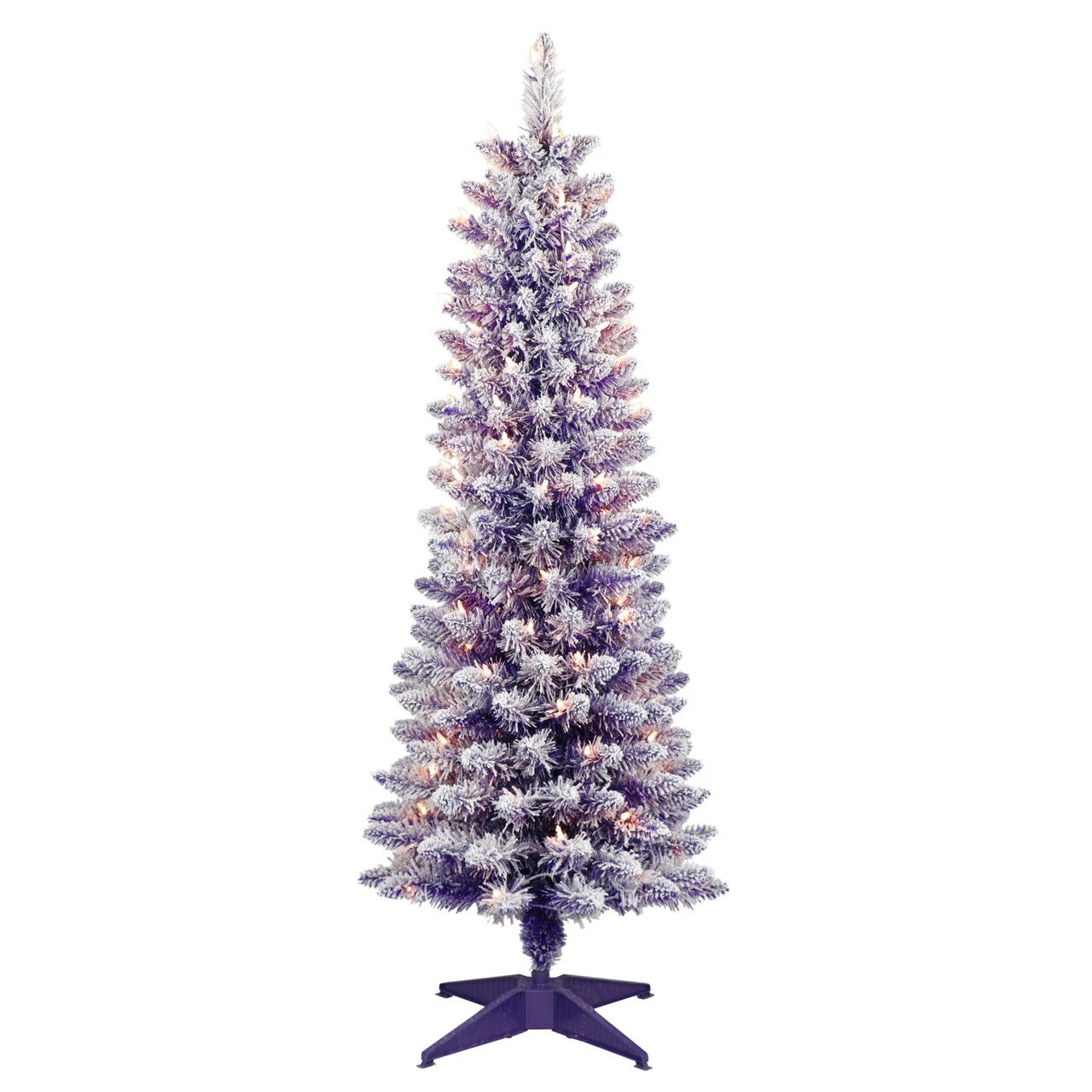 4.5' Pre-Lit Pencil Flocked Purple Artificial Christmas Tree, Clear Lights 3 4.5' Pre-Lit Pencil Flocked Purple Artificial Christmas Tree, Clear Lights