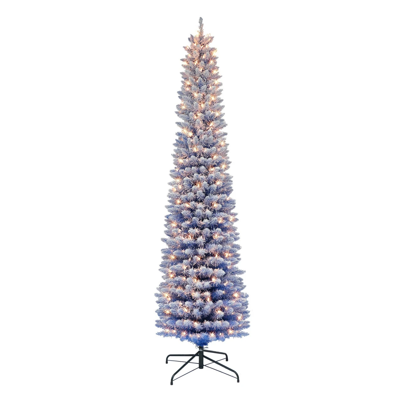 6.5' Pre-lit Flocked Fashion Blue Pencil Artificial Christmas Tree, Clear Lights 3 6.5' Pre-lit Flocked Fashion Blue Pencil Artificial Christmas Tree, Clear Lights