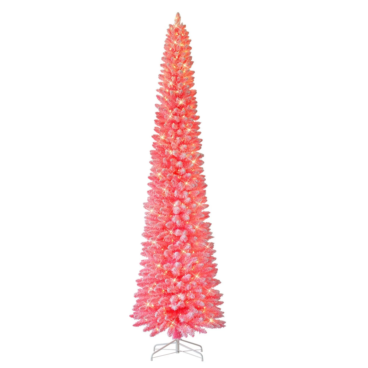 9' Pre-lit Flocked Fashion Pink Pencil Artificial Christmas Tree, Clear Lights 3 9' Pre-lit Flocked Fashion Pink Pencil Artificial Christmas Tree, Clear Lights