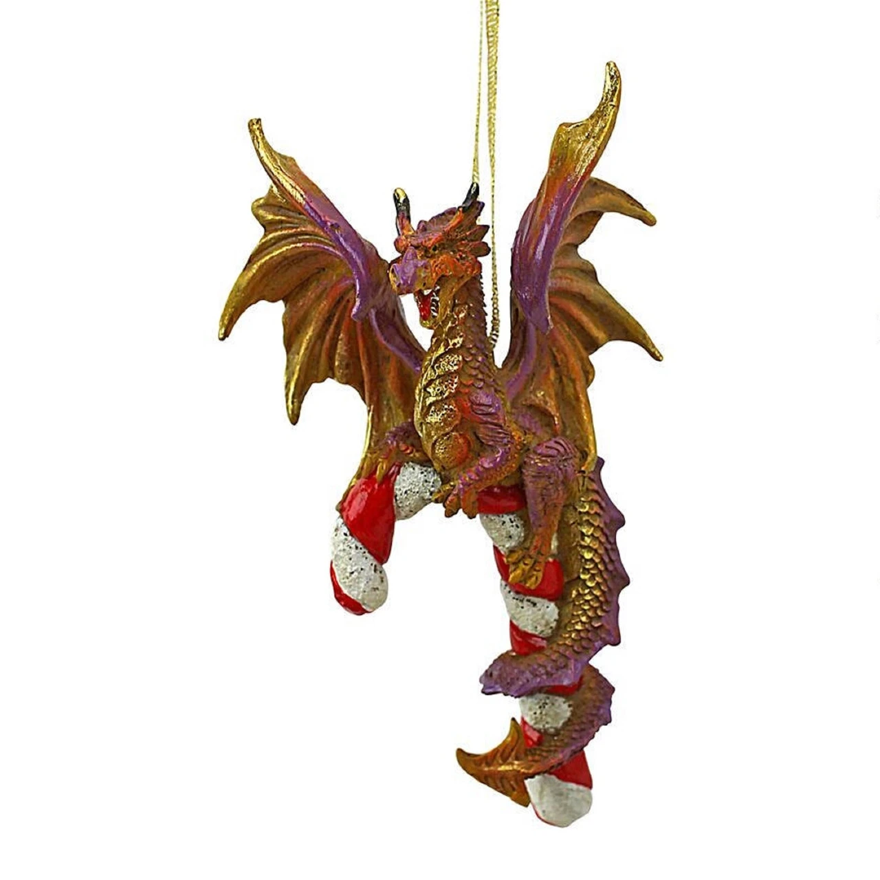 5" Dragon Hanging On A Candy Cane Holiday Ornament 4 5" Dragon Hanging On A Candy Cane Holiday Ornament - Image 2