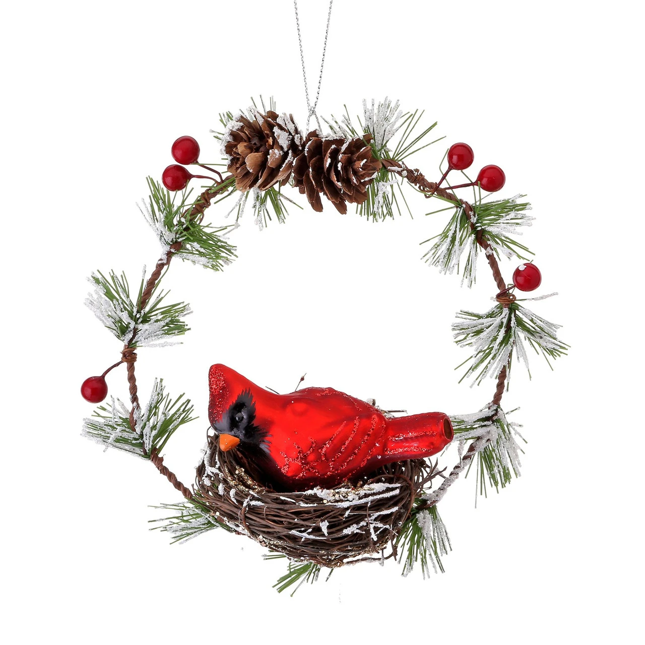 2ct Cardinal In Wreath Nest Glass Christmas Ornaments 6" 3 2ct Cardinal In Wreath Nest Glass Christmas Ornaments 6"