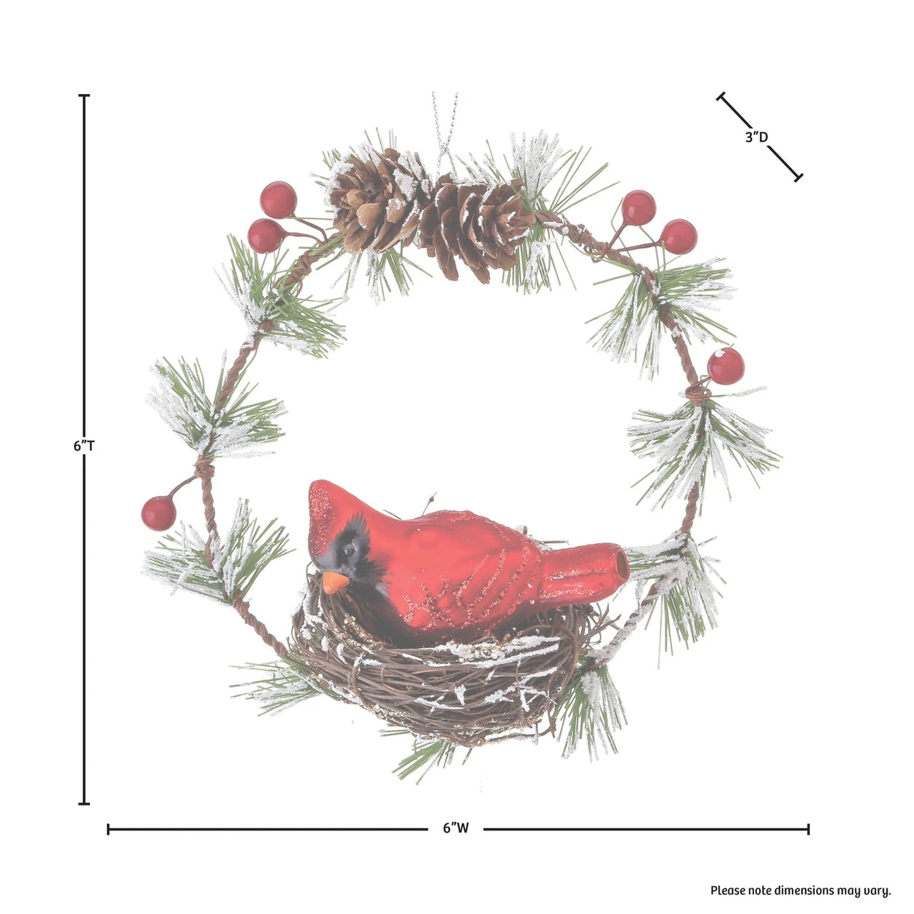 2ct Cardinal In Wreath Nest Glass Christmas Ornaments 6" 4 2ct Cardinal In Wreath Nest Glass Christmas Ornaments 6" - Image 2