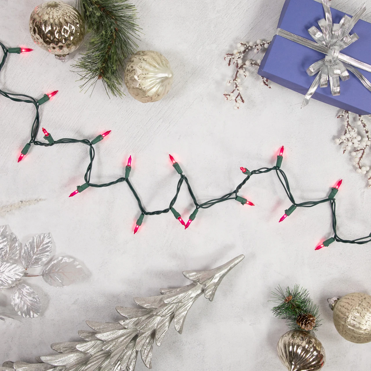 Set Of 100 Pink Mini Christmas Lights 4.25" Spacing - 36 Ft Green Wire 4 Set Of 100 Pink Mini Christmas Lights 4.25" Spacing - 36 Ft Green Wire - Image 2