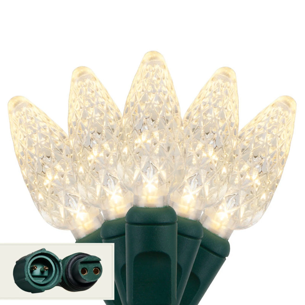 50 Warm White C6 LED Mini Christmas Lights - 9 Ft Green Wire 3 50 Warm White C6 LED Mini Christmas Lights - 9 Ft Green Wire