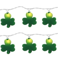 Set Of 10 Irish St. Patrick's Clover Shamrock Novelty Christmas Lights - 11 Ft White Wire