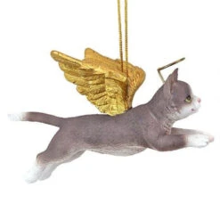 4" Flying Gray Cat Hand Painted Holiday Ornament -Christmas Decoration Store dtosc20jh170740 3 39708.1667615228
