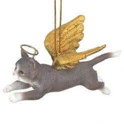 4" Flying Gray Cat Hand Painted Holiday Ornament -Christmas Decoration Store dtosc20jh170740 5 08639.1667615229