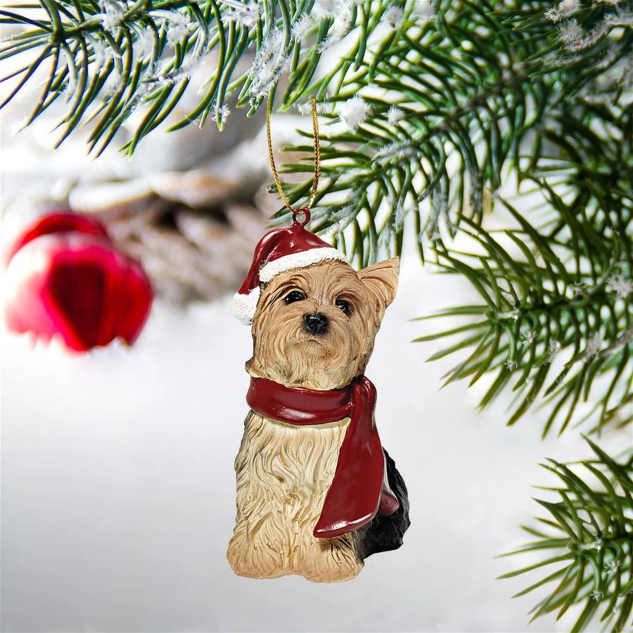 3.5" Sitting Yorkie Dog Hand Painted Holiday Ornament 4 3.5" Sitting Yorkie Dog Hand Painted Holiday Ornament - Image 2