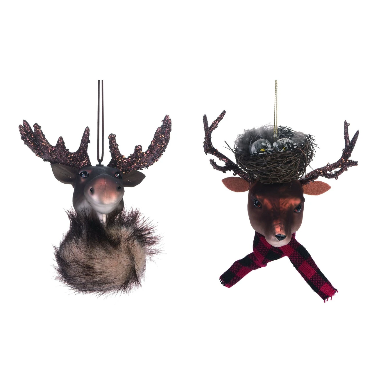 Set Of 2 Gray And Red Reindeer Christmas Ornaments 7" 3 Set Of 2 Gray And Red Reindeer Christmas Ornaments 7"