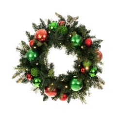 Pre-Lit Red And Green Artificial Christmas Cheer Wreath, 24-Inch, Clear LED Lights 8 Pre-Lit Red And Green Artificial Christmas Cheer Wreath, 24-Inch, Clear LED Lights -Christmas Decoration Store dvlc20v 20707 lt 3 51618.1667385751